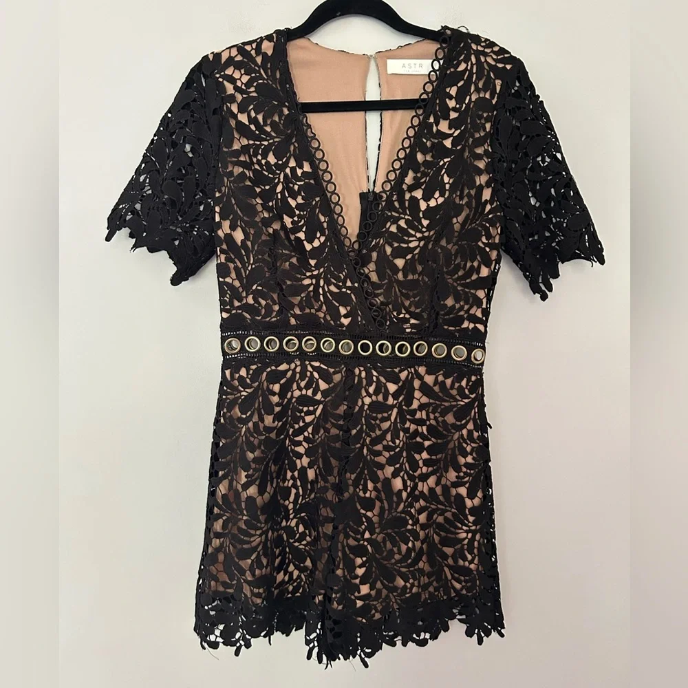 ASTR The Label Black Lace Grommet Romper